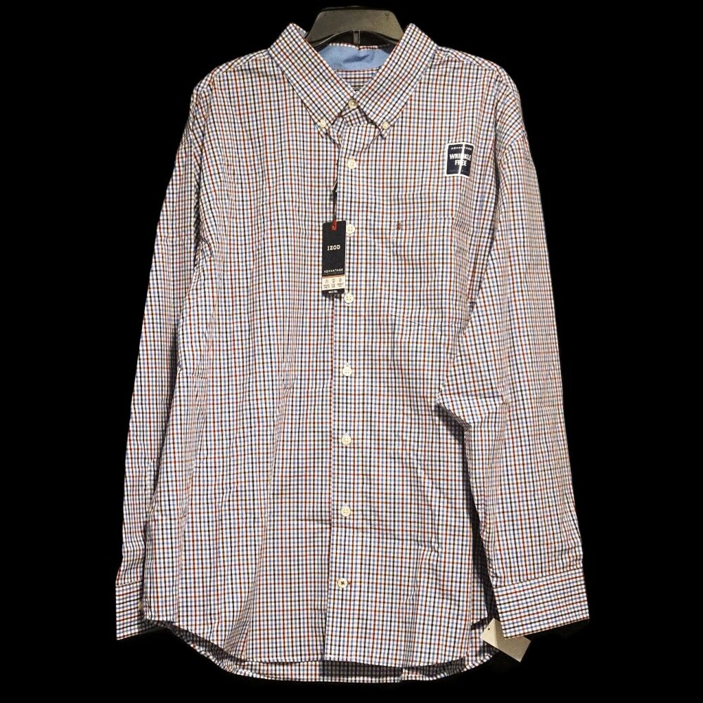 Izod Men’s XXL Long Sleeve Maroon and Blue Plaid Button Down